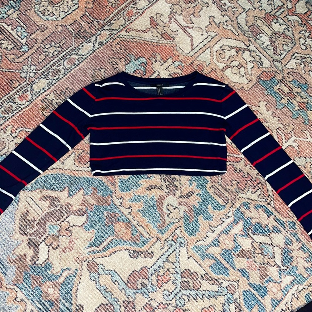 Forever 21, cropped long sleeve shirt, navy blue, medium